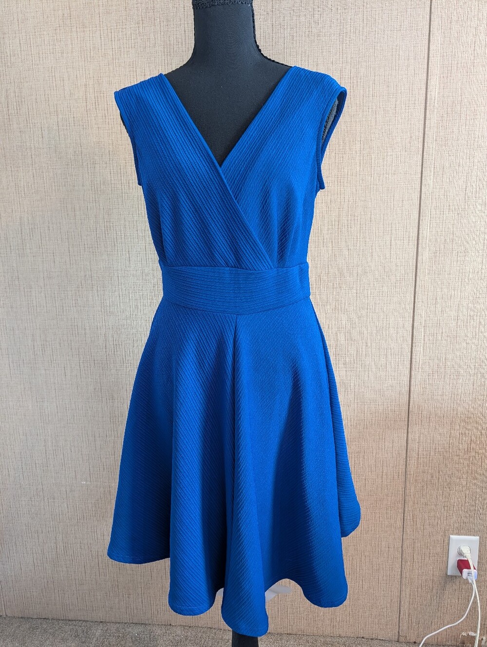 Danny & Nicole Royal Blue Surplice Fit-and-Flare Dress
